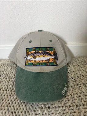 Speck Two-Tone Fish Embroidered Baseball Cap - Green and Beige